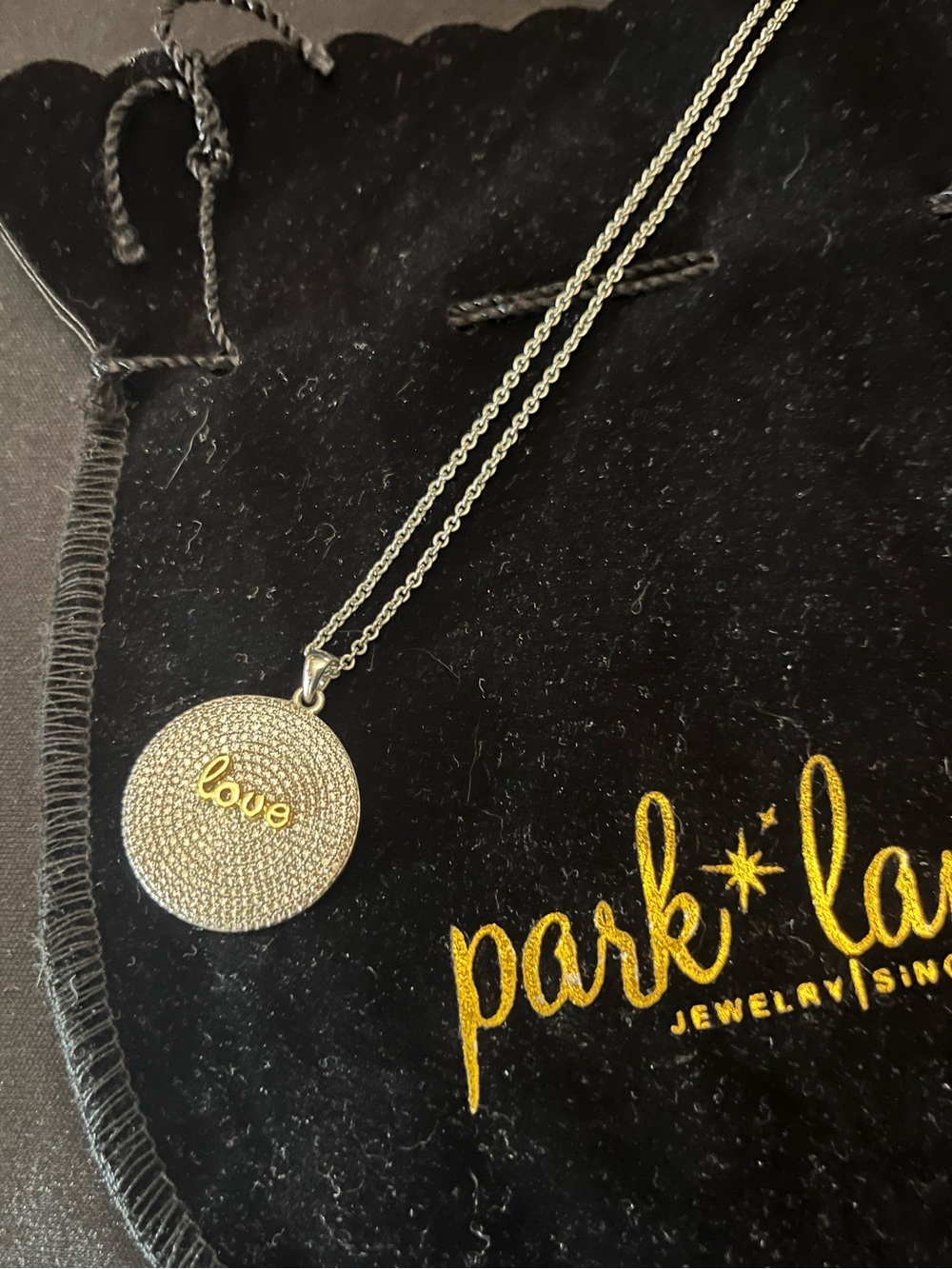 Park Lane Silver Pave 'Love' Round Pendant Necklace